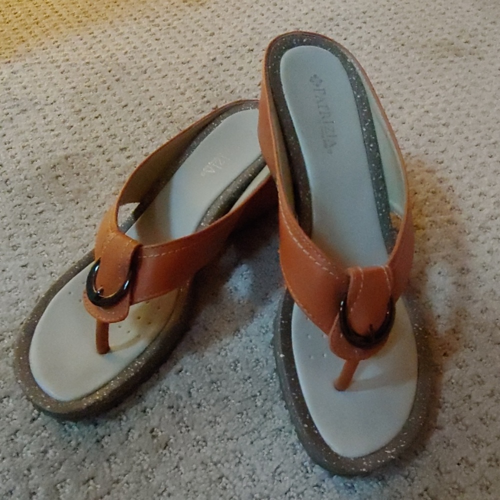Spring Step Orange Thong Sandals with Brown Sole